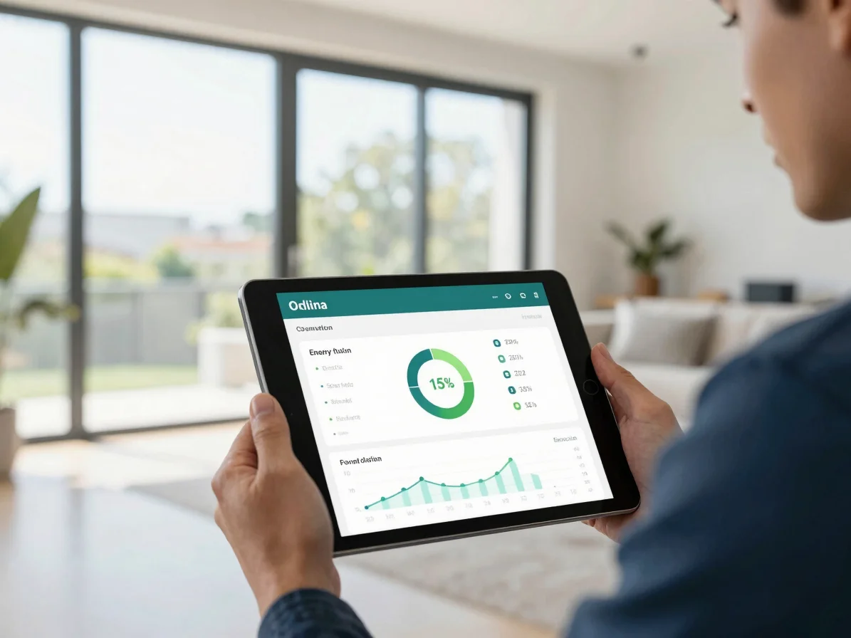 Close-up of a contemporary homeowner reviewing an online energy d