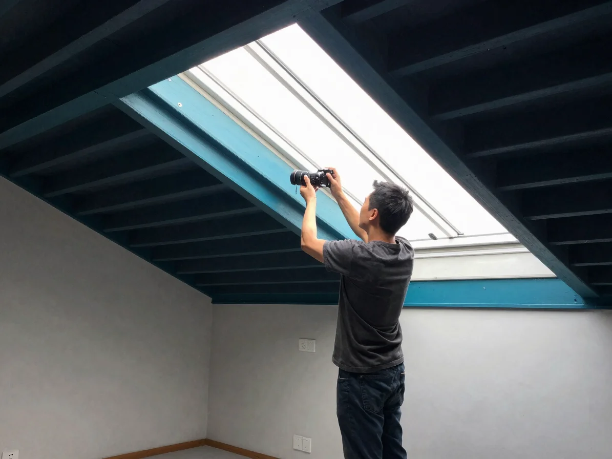 Homeowner performing a visual inspection of a well-insulated atti